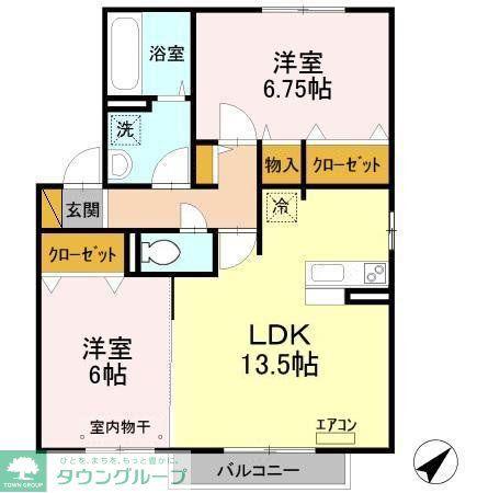 フローラルC棟(2LDK/2階)の間取り写真