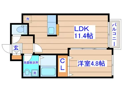 プロモ河原町 (1LDK/4階)の間取り写真