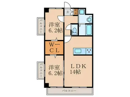 BRIGHT HEARTS ANO(2LDK/9階)の間取り写真