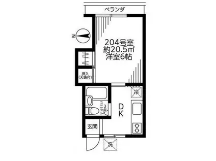第19紀州ハイツ(1DK/2階)の間取り写真