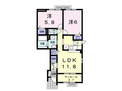 フラワープレイスK (2LDK/1階)の間取り写真