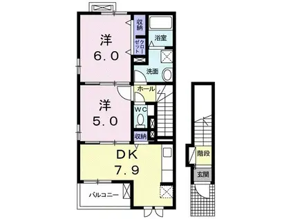 フロールII(2DK/2階)の間取り写真