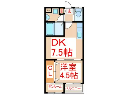 CLOUD9 2ND(1DK/1階)の間取り写真