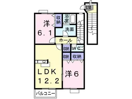 ウエスト ヴィル ヌーヴII(2LDK/2階)の間取り写真