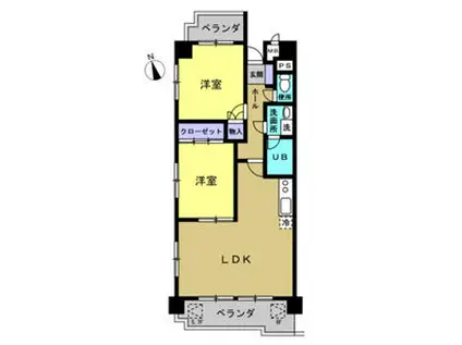 グランドヒルズ東海(2LDK/5階)の間取り写真