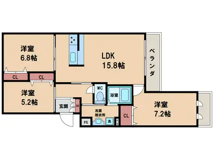 JUNE BERRY GARDEN 北畠(3LDK/3階)の間取り写真