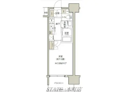 クレストコート靱公園(1K/4階)の間取り写真