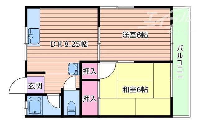 ハイツつるの(2DK/2階)の間取り写真