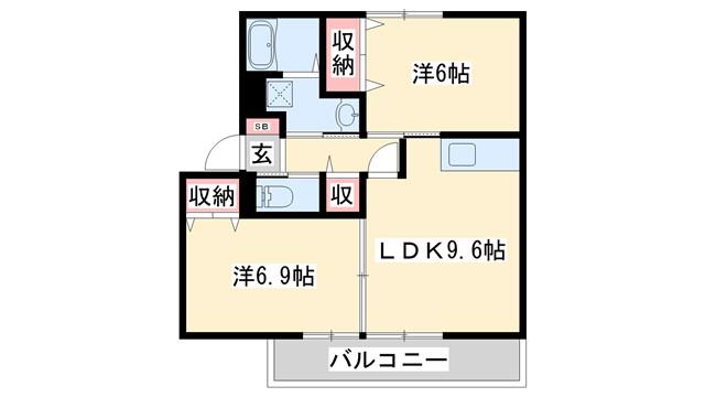 JAボナール上の丸A(2LDK/1階)の間取り写真
