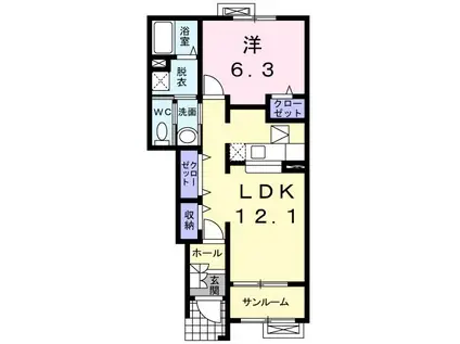 グラシオッソB(1LDK/1階)の間取り写真