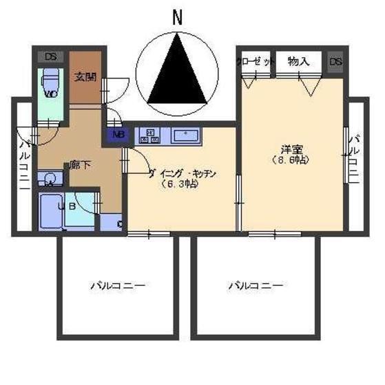 ダイアパレス尾張町(1DK/13階)の間取り写真