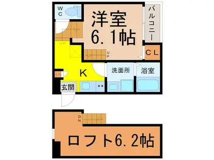 テラス吹上(1K/2階)の間取り写真