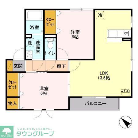 グレイスヒル(2LDK/2階)の間取り写真