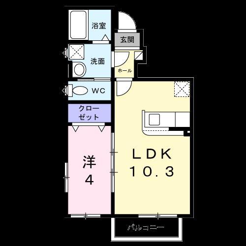 レジデンス西下台(1LDK/1階)の間取り写真