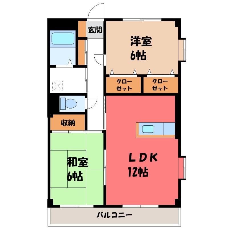 ハツミマンションB(2LDK/3階)の間取り写真