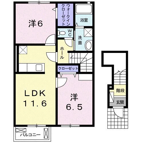 カーサ 絆(2LDK/2階)の間取り写真