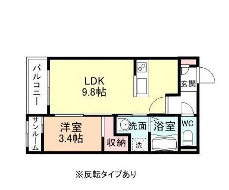 パークプレイス中川原(1LDK/1階)の間取り写真