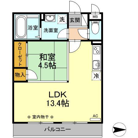 D-ROOM高砂(1LDK/2階)の間取り写真