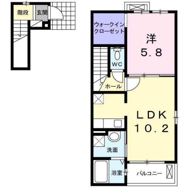 ラフィーネ弐番館(1LDK/2階)の間取り写真