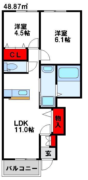 クオーレ海老津(2LDK/1階)の間取り写真
