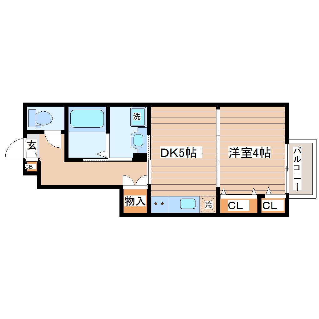 アンセル長町B(1DK/1階)の間取り写真