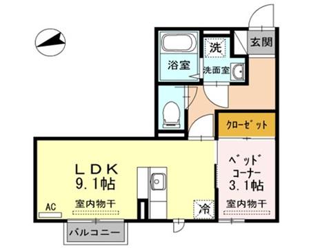 アネシス寺町(1LDK/1階)の間取り写真