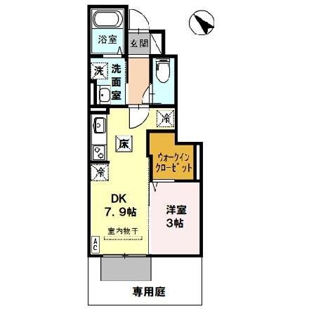 ホープヒルズII(1DK/1階)の間取り写真