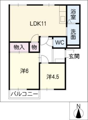 やまいちコーポ第2(2LDK/2階)の間取り写真