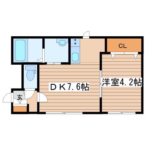 キューブ二十四軒4-4(1DK/3階)の間取り写真
