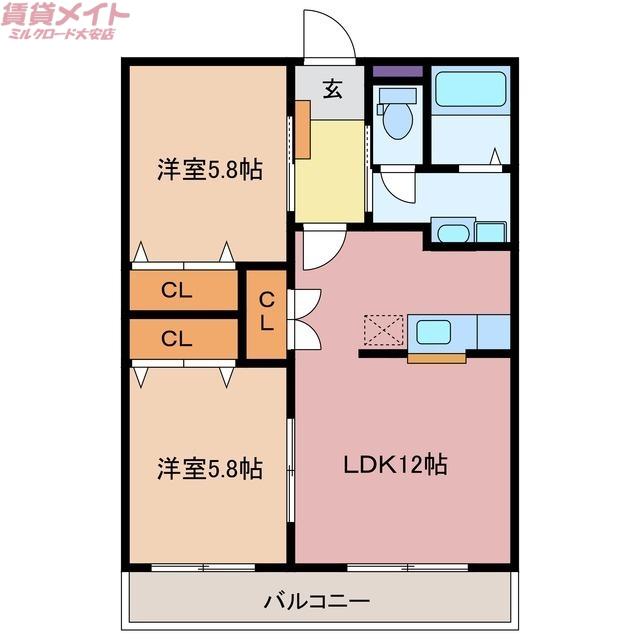 シトリンII(2LDK/3階)の間取り写真