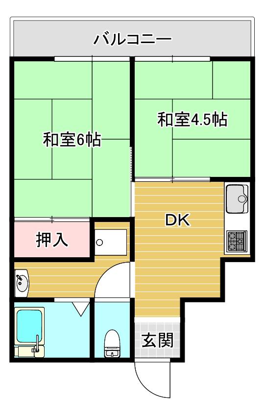 杉本町グランドハイツ(2DK/3階)の間取り写真