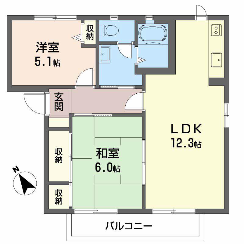 ローズタウン2番館(2LDK/2階)の間取り写真