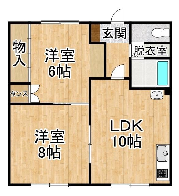 西2条ハイツ(2LDK/1階)の間取り写真