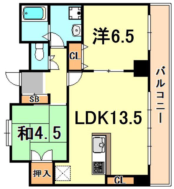 アスタ新長田タワーズコート2番館タワー棟(2LDK/7階)の間取り写真