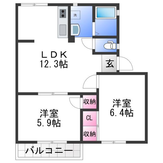 ラベニュー谷口 B(2LDK/2階)の間取り写真