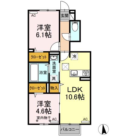 DーROOM ATEASE(2LDK/1階)の間取り写真