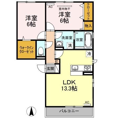 グランパルクききょう B棟(2LDK/2階)の間取り写真