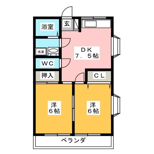 ひばりヶ丘マンションD(2DK/2階)の間取り写真