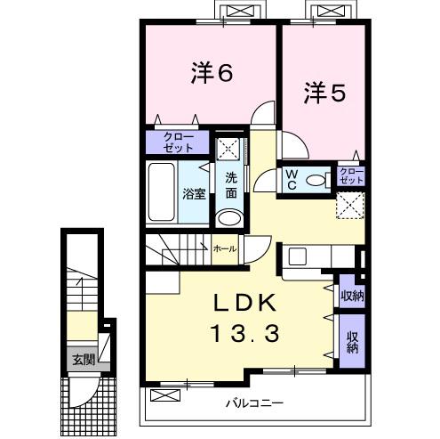 SUNSETHOUSE さくら(2LDK/2階)の間取り写真