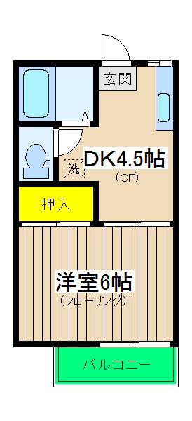 東明ハイツ(1DK/2階)の間取り写真