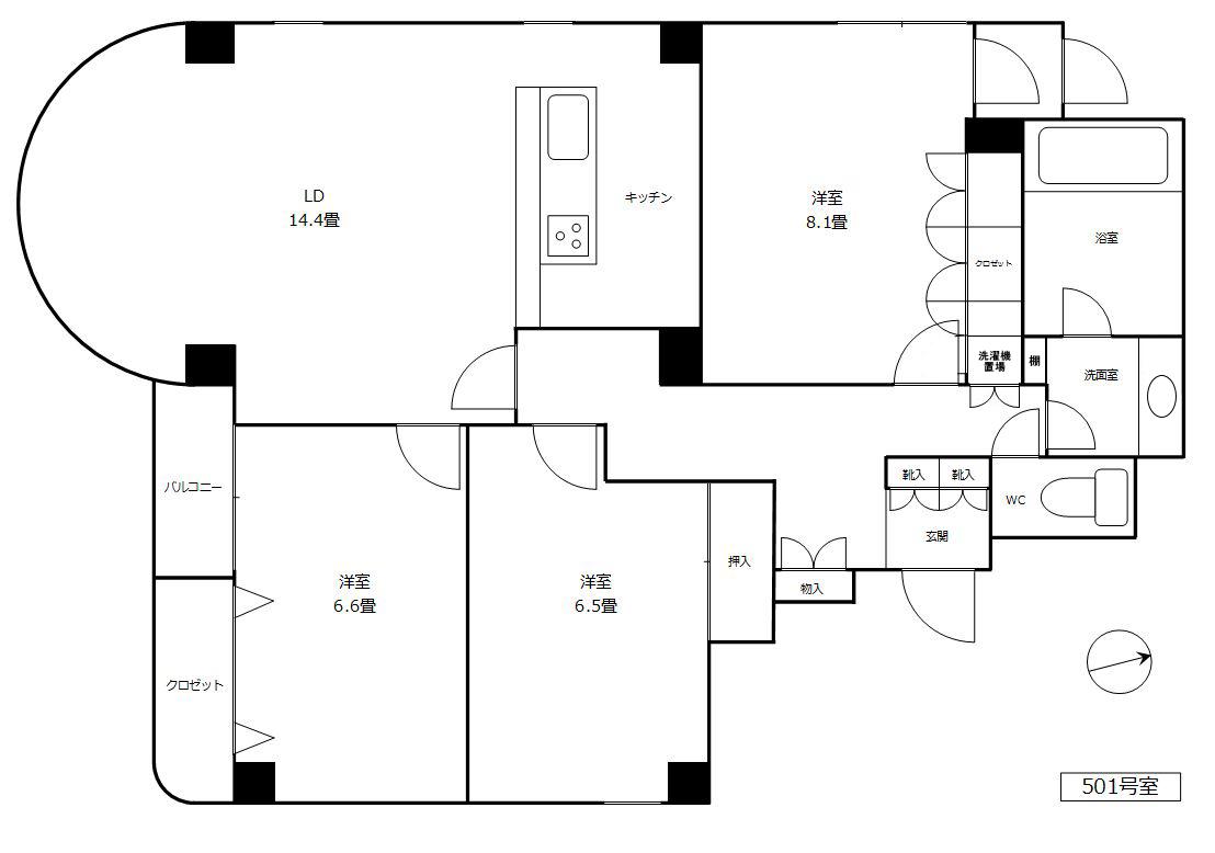 レブリ・エヌ(3LDK/5階)の間取り写真