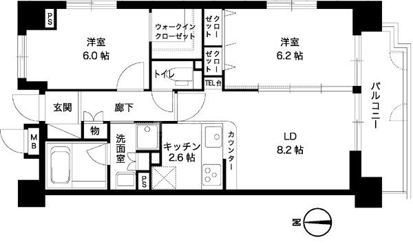エクメール高取(2LDK/2階)の間取り写真