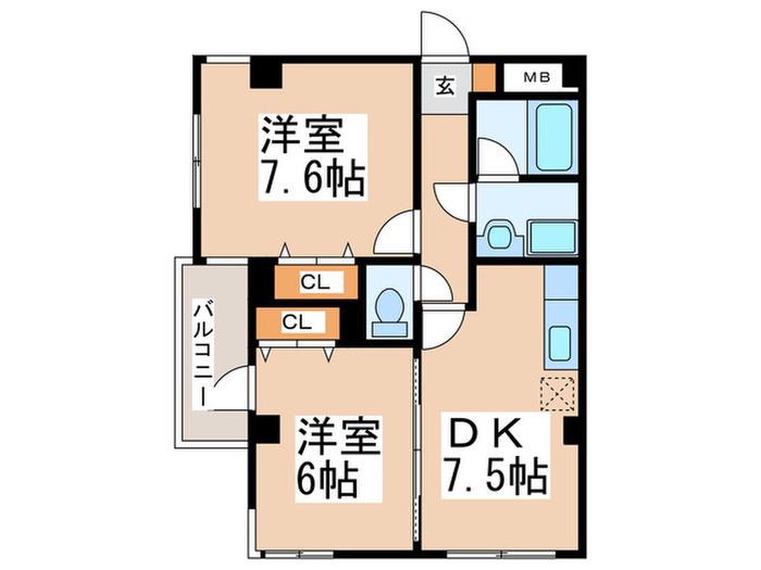 コンフォール川和(2DK/2階)の間取り写真