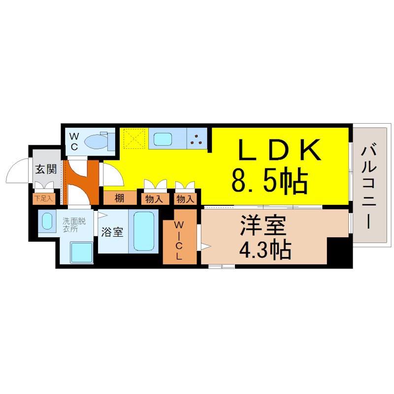 クレストタワー栄(1LDK/14階)の間取り写真