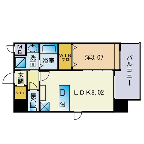 アクシオン高宮東PREGIO(1LDK/4階)の間取り写真