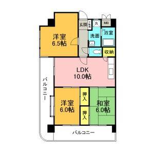 鶴陽明ハイツ(3LDK/6階)の間取り写真
