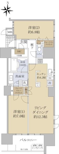 ローレルコート泉(2LDK/11階)の間取り写真
