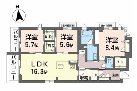 シャーメゾン夕陽丘(3LDK/4階)の間取り写真