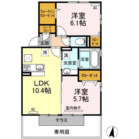 セジュール吉井(2LDK/1階)の間取り写真