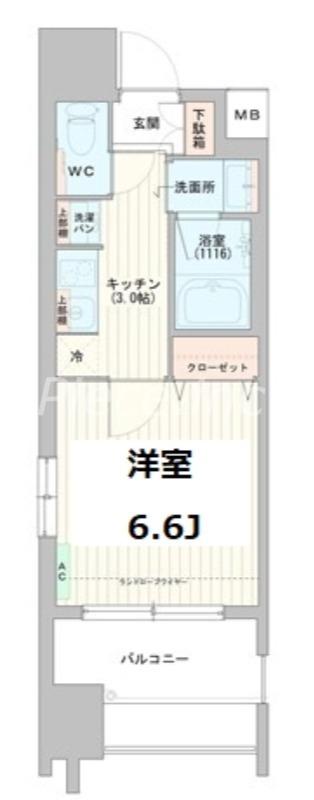 ミッドコート東三国(1K/2階)の間取り写真